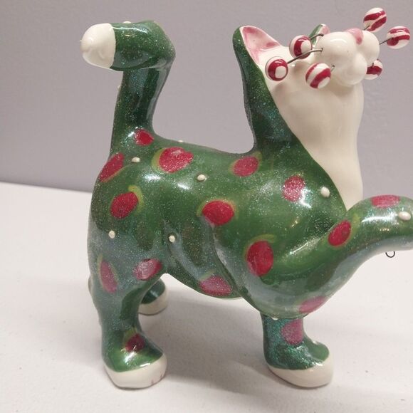 Amy Lacombe 2002 WhimsiClay Ceramic Cat Figurine Willitts Design Green Polka Dot - Picture 11 of 16
